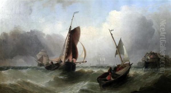 Fishing Boats Off The Coast Oil Painting by Edwin Hayes