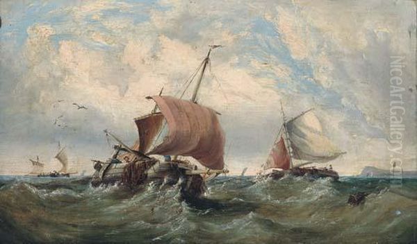 Fishing Boats In A Swell Oil Painting by Edwin Hayes