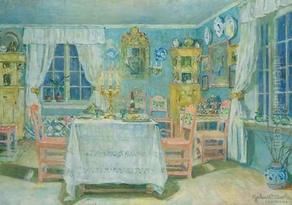 Artist's Dining Room (Kunstnerens Spisestue) Oil Painting by Gerhard Munthe