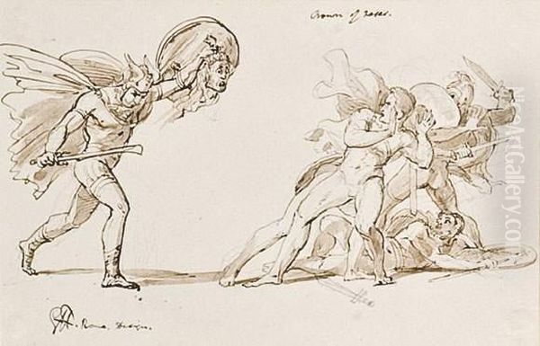 Vainqueur Brandissant La Tete 
Decapitee D'un Chef Ennemi Pour Mettre En Deroute Son Armee Oil Painting by Sir George Hayter