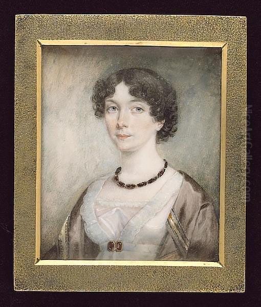 A Lady, Called Mary, Wearing 
Pale Pink Dress Trimmed With White Lace And With A Jewelled Clasp At Her
 Waistband, Bead Necklace, A Light Brown Embroidered Shawl Around Her 
Shoulders Oil Painting by Sir George Hayter