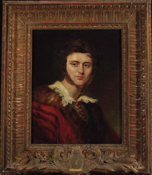 Portrait Of A Gentleman, 
Traditionally Identified As Countalexander Walewski, In A Red 
Fur-trimmed Coat And White Lacecollar Oil Painting by Sir George Hayter