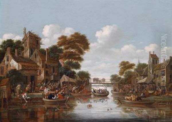 Hollandischekanallandschaft Mit 
Zahlreichen Personen Auf Booten Bei Dervolksbelustigung Des 
