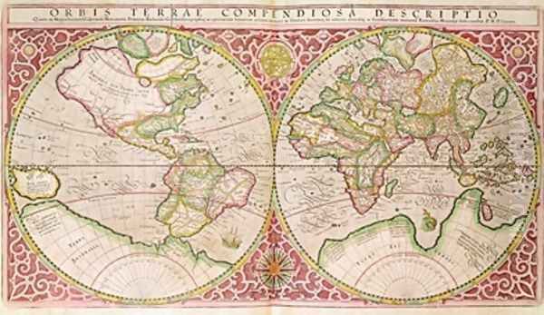 Double Hemisphere World Map 1587 Oil Painting by Gerard Mercator