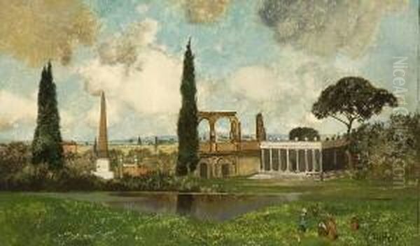 Italienische Landschaft Mit
 Antiken Ruinen Oil Painting by Karl Heffner