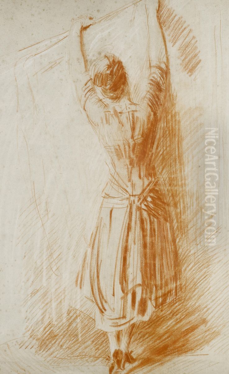 Hanging Out The Washing Oil Painting by Paul Cesar Helleu