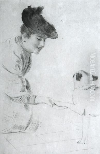 Lady And Her Friend Oil Painting by Paul Cesar Helleu