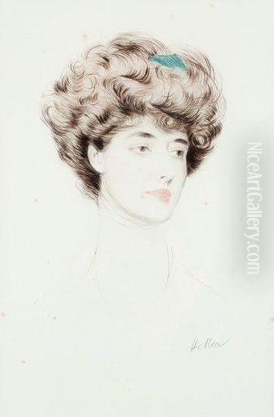 Jeune Femme, 
Peigne Bleu Dans Les Cheveux Oil Painting by Paul Cesar Helleu