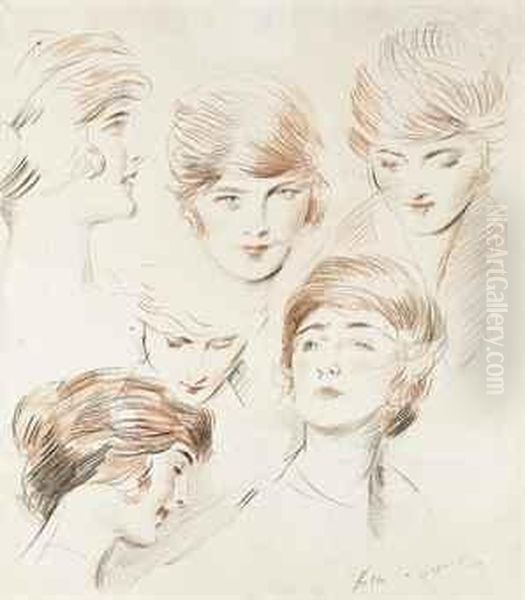 Tetes De Femmes Oil Painting by Paul Cesar Helleu