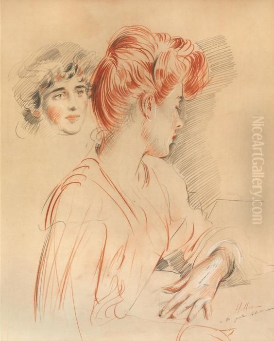 Portrait De Trois Quarts Et Etude De Tete Oil Painting by Paul Cesar Helleu
