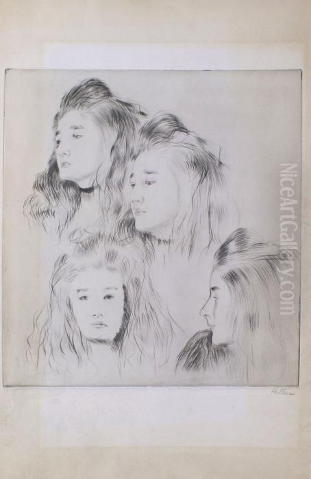 Profils De Femmes Oil Painting by Paul Cesar Helleu