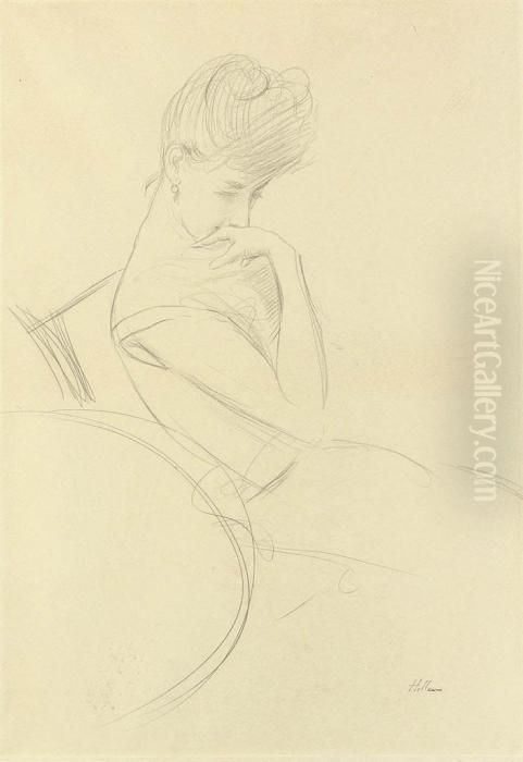 Portrait Of A Contemplative Young Lady Oil Painting by Paul Cesar Helleu
