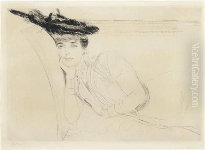 [woman Reclining On A Sofa] Oil Painting by Paul Cesar Helleu