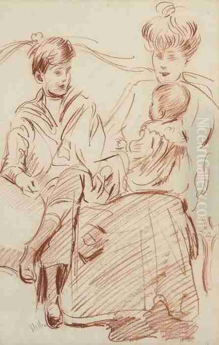 Family Time Oil Painting by Paul Cesar Helleu