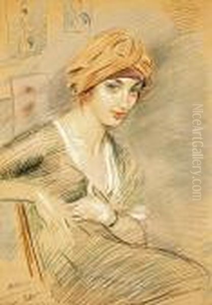 A Portrait Of Jeanne Ballot Oil Painting by Paul Cesar Helleu