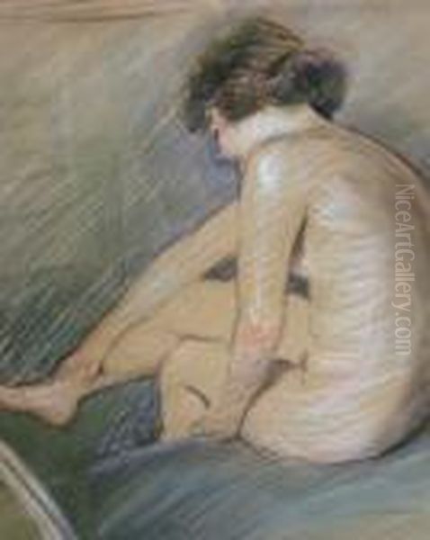 Seated Female Nude; Pencil, 
Black And Coloured Chalk On Buff Paper, Bears Two Signatures, 
47.5x42.5cm Oil Painting by Paul Cesar Helleu