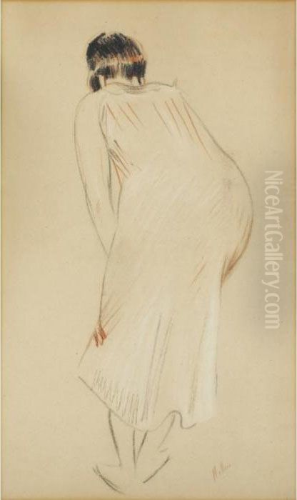 Etude De Femme Penchee En Avant 
[, A Woman Bent Forward, Red, Black And White Chalks, Signed ] Oil Painting by Paul Cesar Helleu