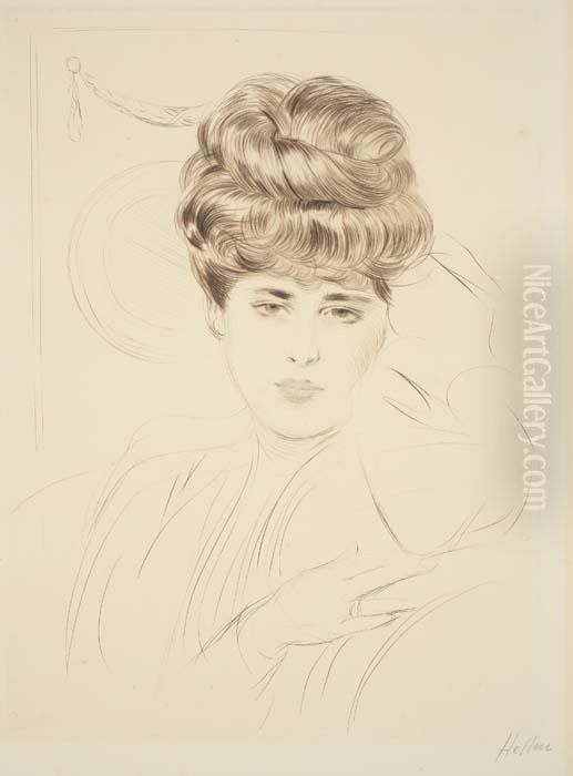 Femme De Face (madame Carlier) Oil Painting by Paul Cesar Helleu