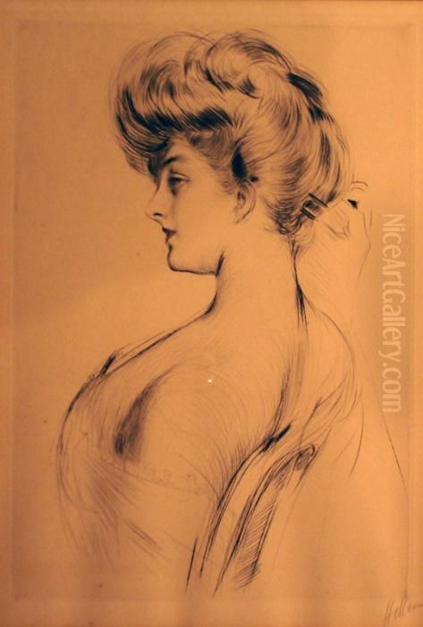 Elegante En Buste De Profil. Oil Painting by Paul Cesar Helleu