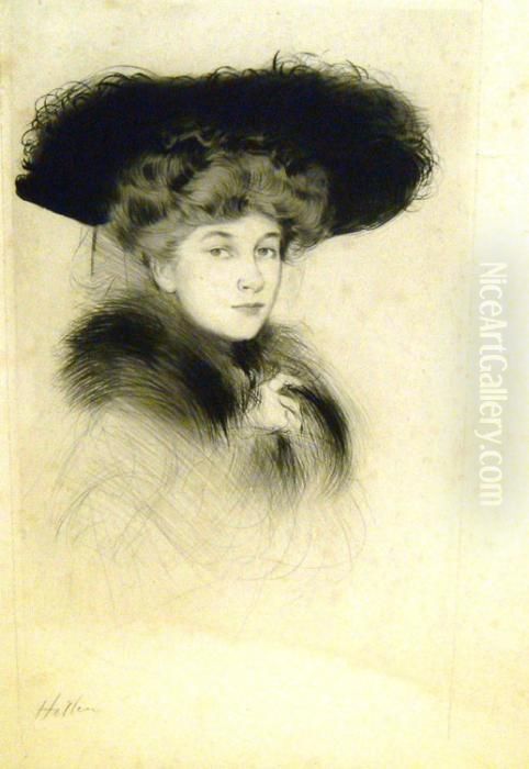 Femme Au Chapeau Noir Oil Painting by Paul Cesar Helleu