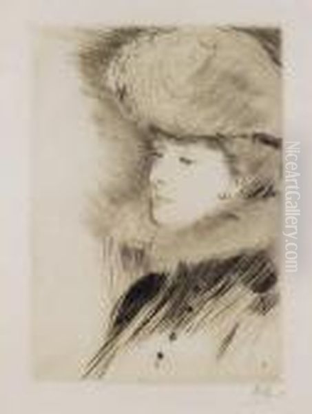 (lady In Fur Hat) Oil Painting by Paul Cesar Helleu