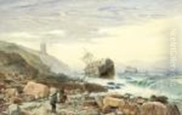 Wreck And Rain Oil Painting by Charles Napier Hemy