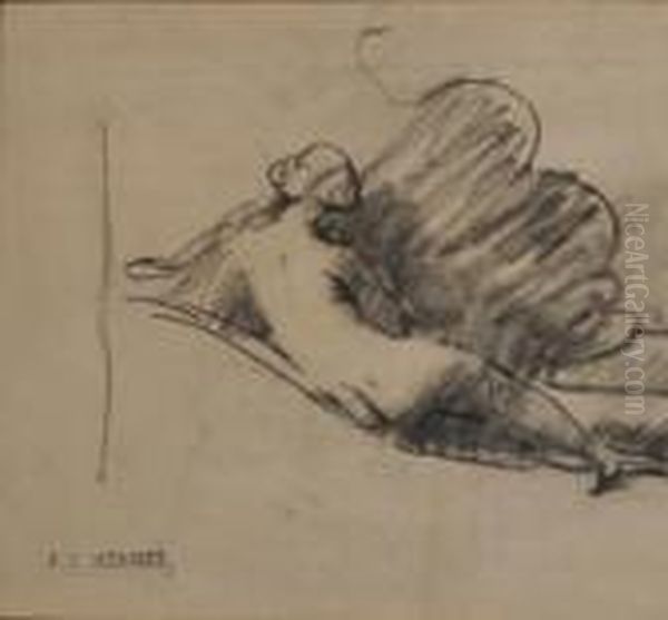 Nu De Dos Fusain Portant Le Cachet Oil Painting by Jean-Jacques Henner