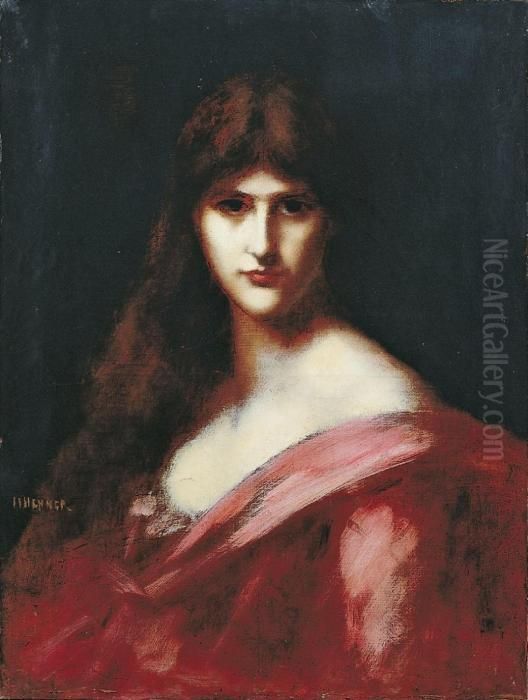 Dame In Rot Oil Painting by Jean-Jacques Henner