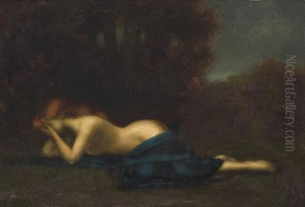 Nu Au Drap Bleu Oil Painting by Jean-Jacques Henner