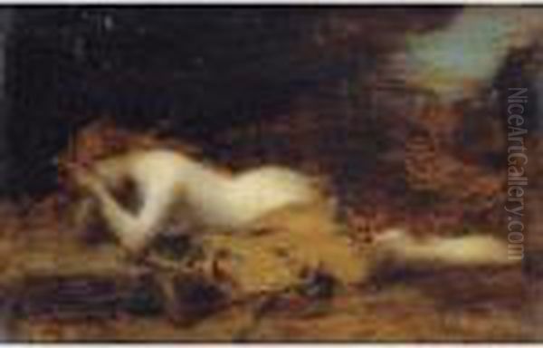 Jeune Fille Etendue [, A 
Reclining Nude, Oil On Cardboard, Signed, Dedicated And Dated 1891 On 
The Reverse ] Oil Painting by Jean-Jacques Henner