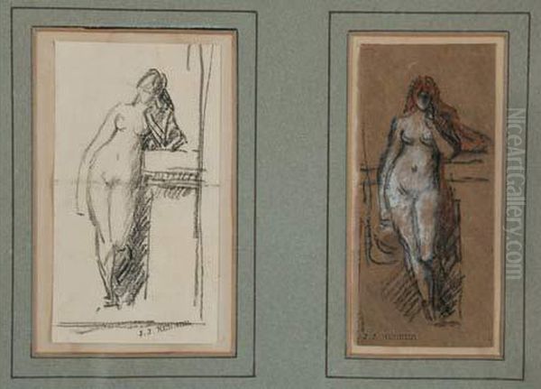  Etude Du Personnage De Droite Pour Les Nymphes A La Source
  Oil Painting by Jean-Jacques Henner