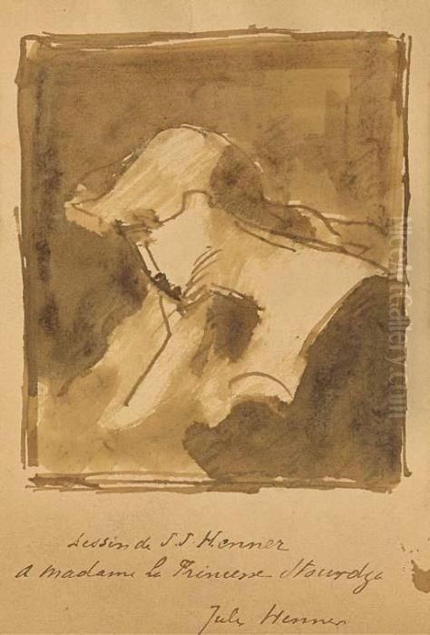 Deux Dessins Sur Des Cartons 
D'invitation: Un Portrait De Femme; Et Etudes De Figures Feminines Oil Painting by Jean-Jacques Henner