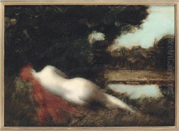 Nymphe Couchee De Dos Oil Painting by Jean-Jacques Henner