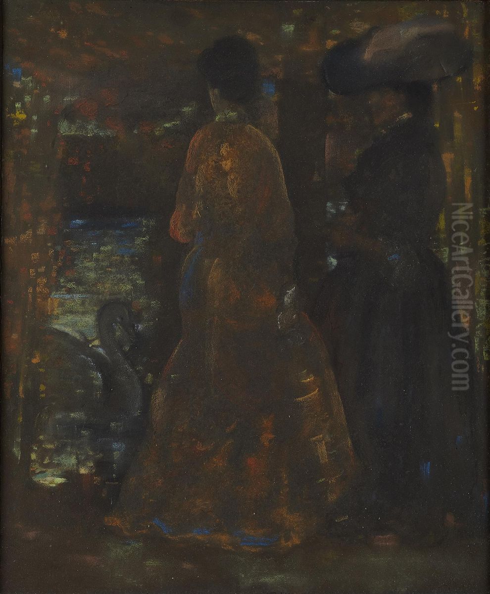 Feeding The Swans Oil Painting by James Watterston Herald