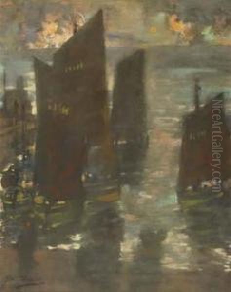 The Return Of The Fleet Oil Painting by James Watterston Herald