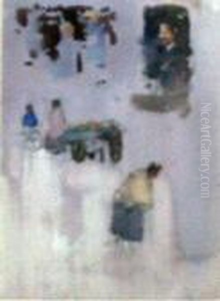 Ladies And Gentlemen Walking And Talking Oil Painting by James Watterston Herald