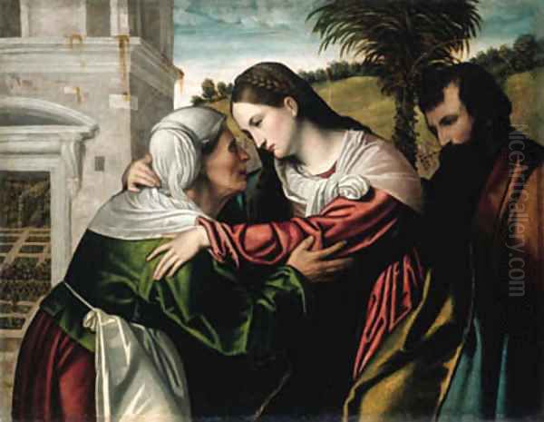 The Visitation Oil Painting by Alessandro Bonvicino (Moretto da Brescia)