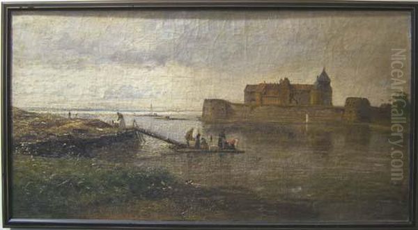 Landscape With Lake And Castle Oil Painting by Olof Hermelin