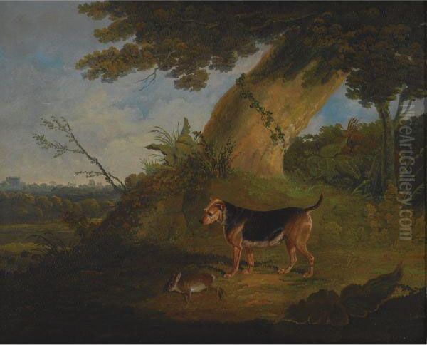 Black And Tan Terrier With A Retrieved Rabbit Oil Painting by John Frederick Herring Snr