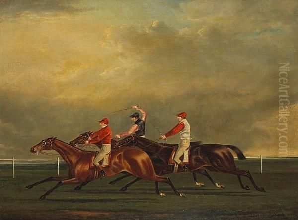 Horses At A Racecourse Oil Painting by John Frederick Herring Snr