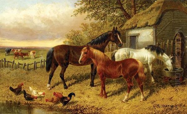 Farmyard Scene Oil Painting by John Frederick Herring Snr