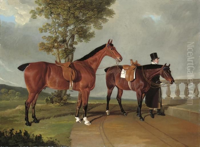 Favourite Hunters, The Property 
Of Lawrence Parsons, 2nd Earl Ofrosse (1758-1841), At Doncaster, 
Yorkshire Oil Painting by John Frederick Herring Snr