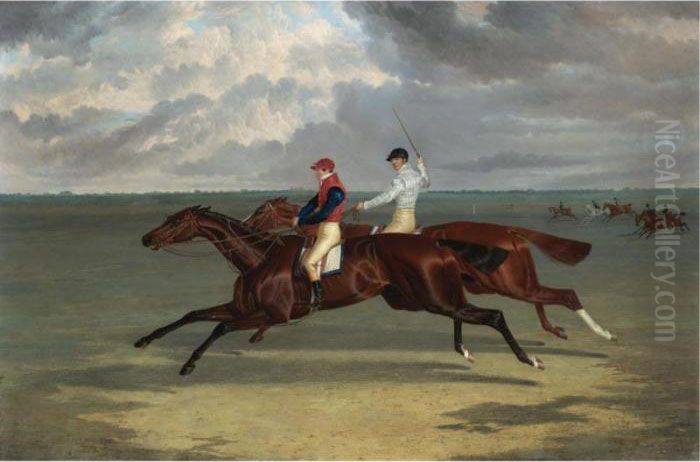 The Match Between 
Priam
 And 
Augustus
 At Newmarket Oil Painting by John Frederick Herring Snr