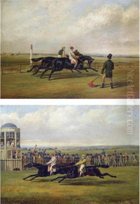 The Race Between Voltigeur And 
The Flying Dutchman At The Doncaster Cup 1850: The Start And The Finish Oil Painting by John Frederick Herring Snr