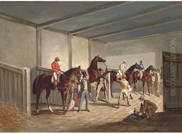 Raceshorses In A Stable Oil Painting by John Frederick Herring Snr