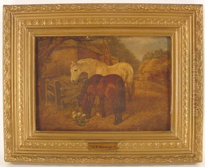 In The Barnyard Oil Painting by John Frederick Herring Snr