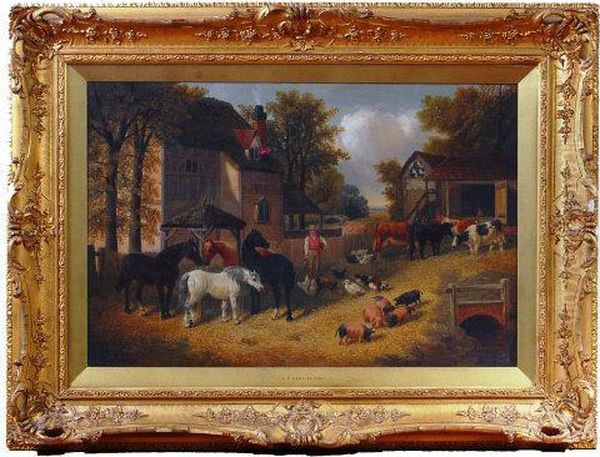 With Part Wooded Landscape 
Beyond, Oil On Canvas,signed Lower Left, 49 X 73.5cm, All Housed In A 
Good Swept Giltwoodand Gesso Frame J F Herring And Two Of His Brothers 
All Followed Inhis Fathers' Footsteps And Became Artists. J F Jnr 
Exhibited In  Oil Painting by John Frederick Herring Snr