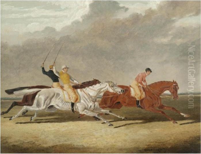 Race For The Subscription Plate 
At Newmarket 22nd April 1835 Between Plenipotentiary, Clearwell And 
Rosalie Oil Painting by John Frederick Herring Snr