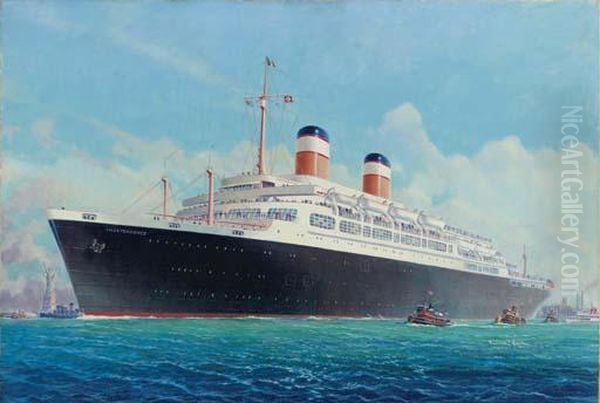 The United States Passenger 
Liner Independence Under Tug Escort And Outward Bound From New York With
 The Statue Of Liberty Off Her Starboard Bow Oil Painting by John Frederick Herring Snr