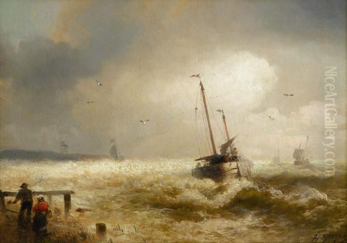 Storm At Sea Oil Painting by Herman Herzog